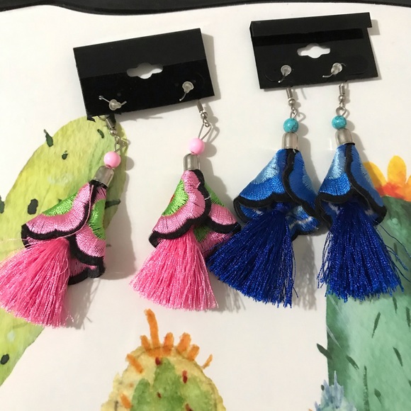 Hand made earrings / embroider / Mexican - Picture 4 of 6